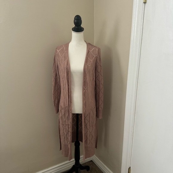 Cárdigan Largo Oversize Para Mujer Essentials - Mezcla De Algodón Grueso, Costuras En Relieve, Largo 39 Pulgadas (talla S España), Con Bolsillos